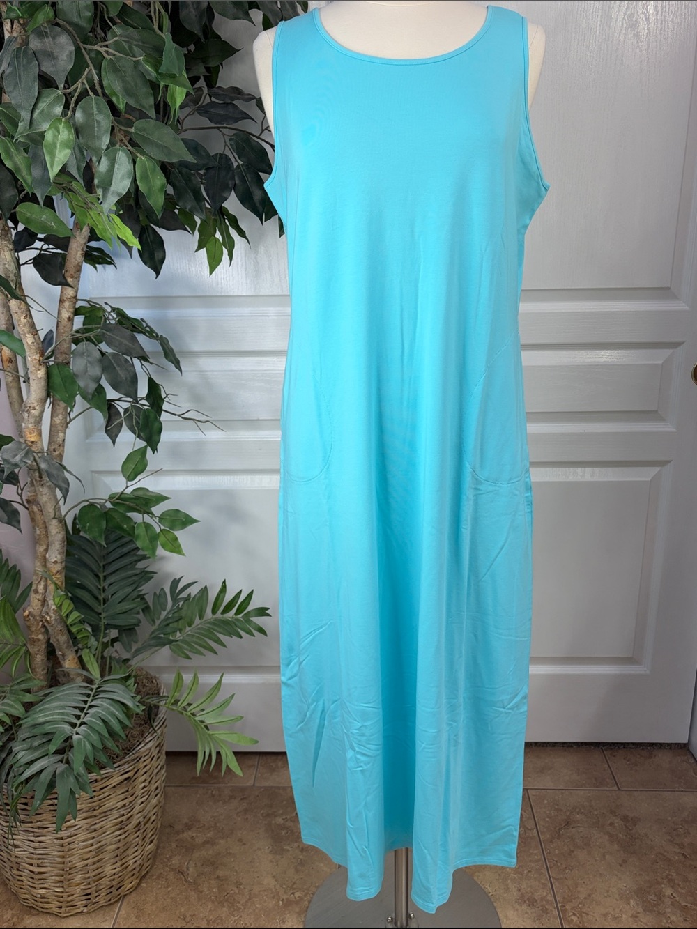 Belle by Kim Gravel TripleLuxe Knit Regular Long Tank Dress ~ Cabana Blue